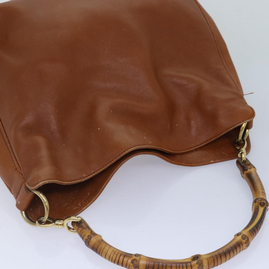 GUCCI Bamboo Hand Bag Leather 2way Brown Gold 001 1705 1638 yk14231