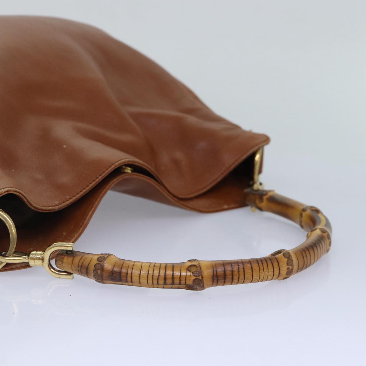 GUCCI Bamboo Hand Bag Leather 2way Brown Gold 001 1705 1638 yk14231