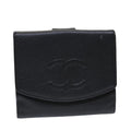 CHANEL COCO Mark Wallet Caviar Skin Black Gold CC yk14253