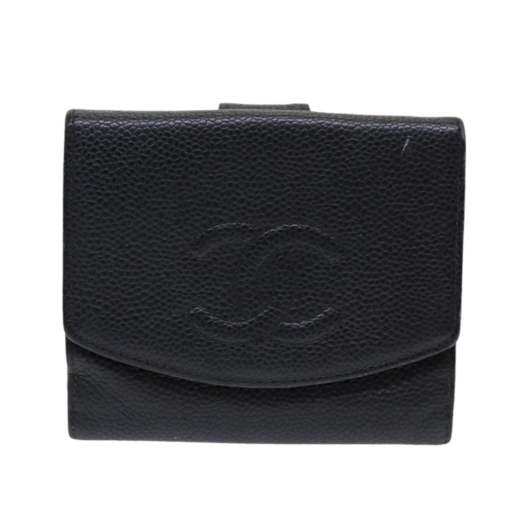 CHANEL COCO Mark Wallet Caviar Skin Black Gold CC yk14253