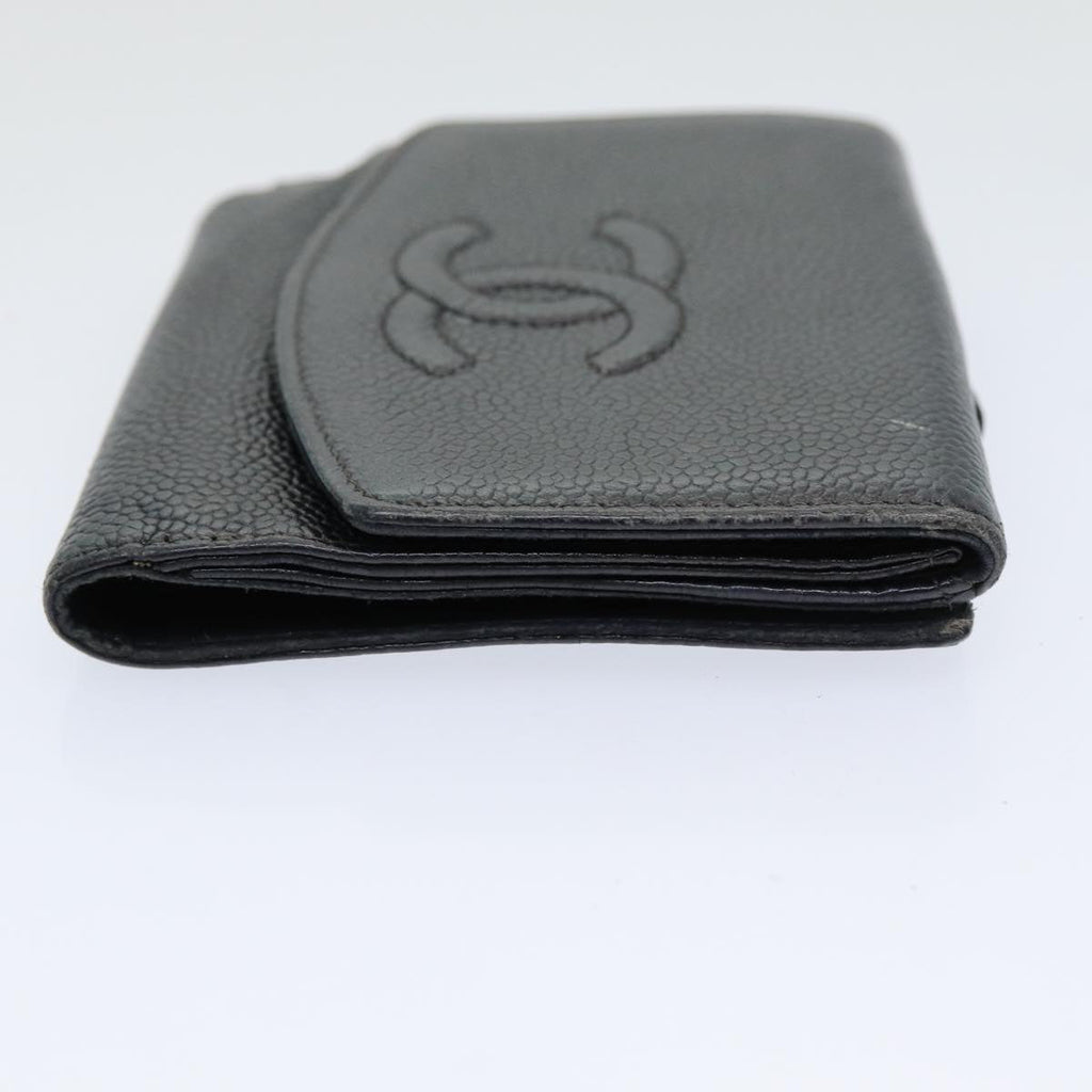 CHANEL COCO Mark Wallet Caviar Skin Black Gold CC yk14253