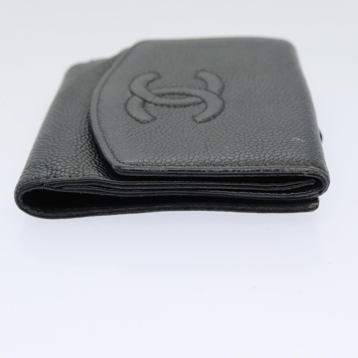 CHANEL COCO Mark Wallet Caviar Skin Black Gold CC yk14253
