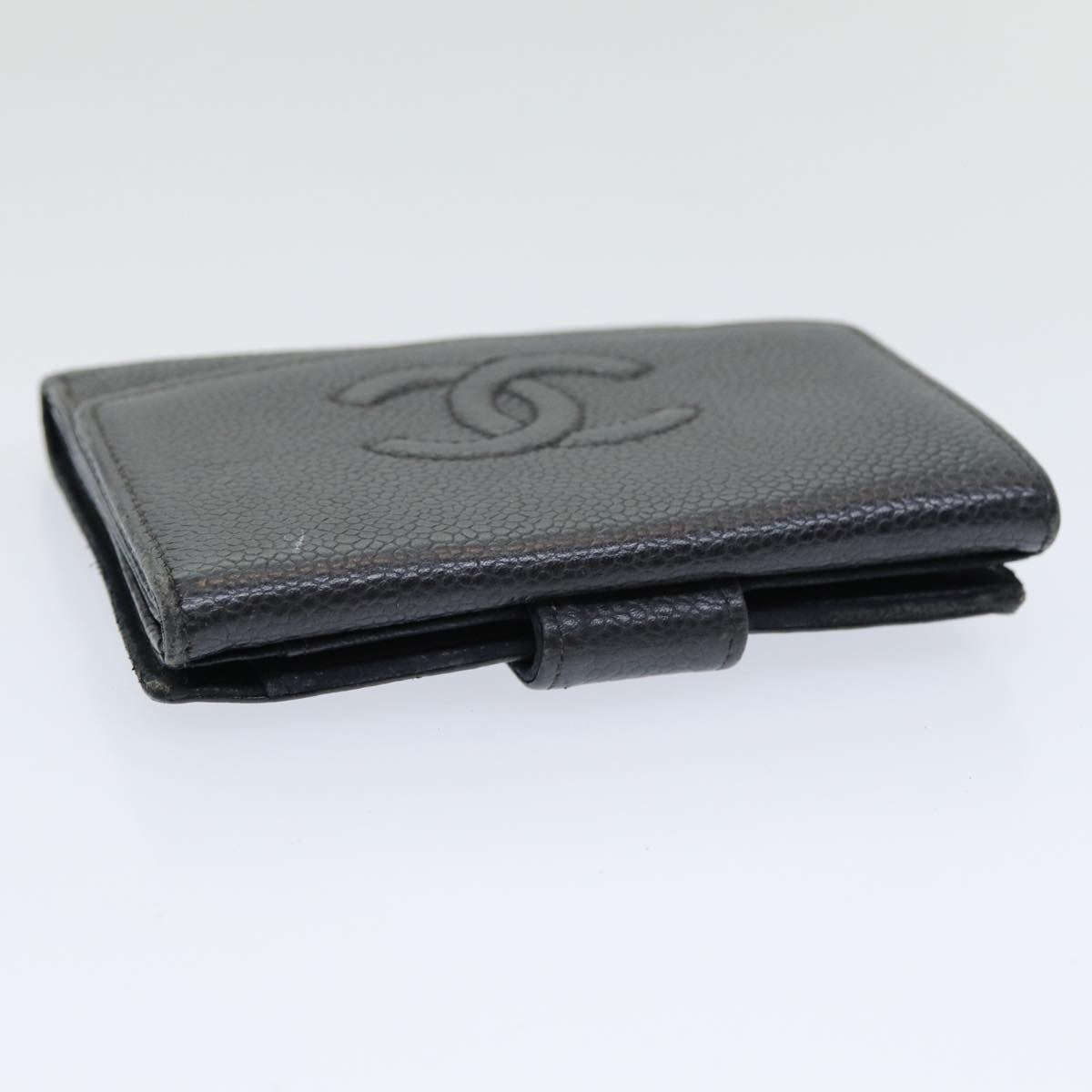 CHANEL COCO Mark Wallet Caviar Skin Black Gold CC yk14253