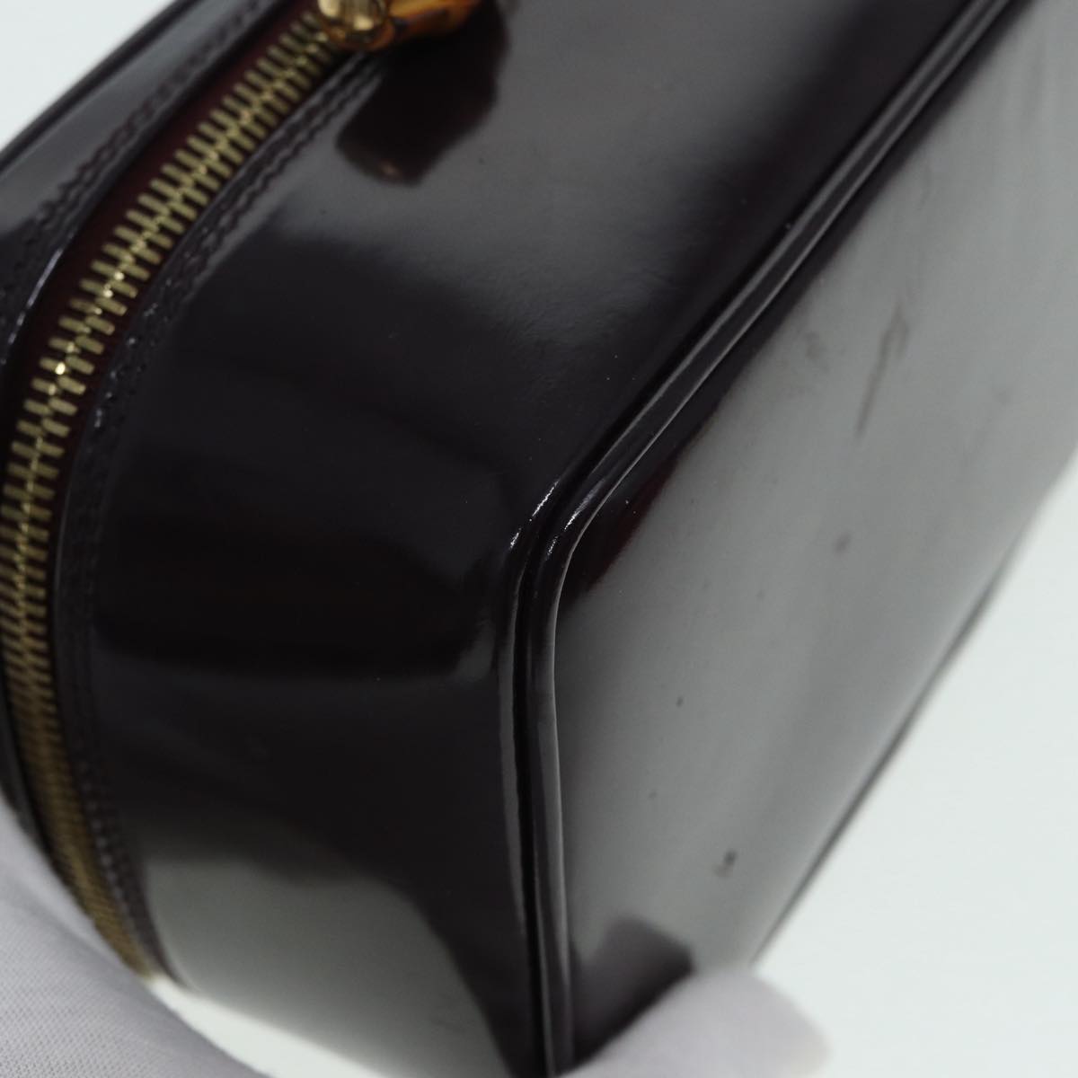 GUCCI Bamboo Vanity Hand Bag Patent Purple Gold 032 1956 0151 yk14260