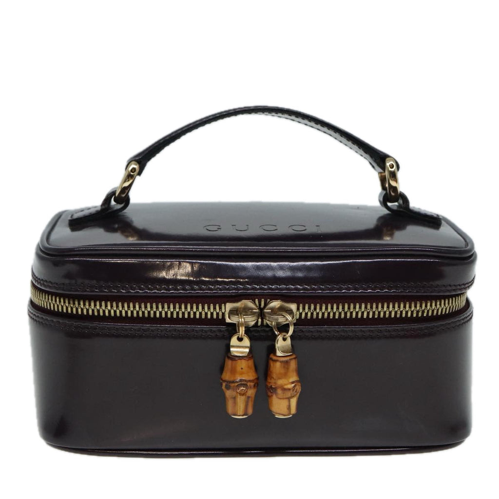GUCCI Bamboo Vanity Hand Bag Patent Purple Gold 032 1956 0151 yk14260