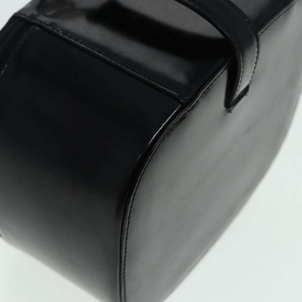 GUCCI Bamboo Vanity Hand Bag Patent Black Silver yk14261