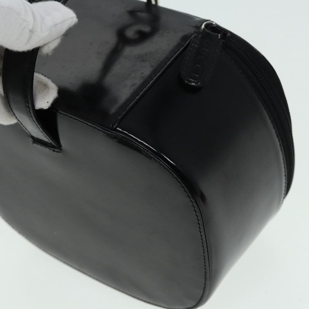 GUCCI Bamboo Vanity Hand Bag Patent Black Silver yk14261