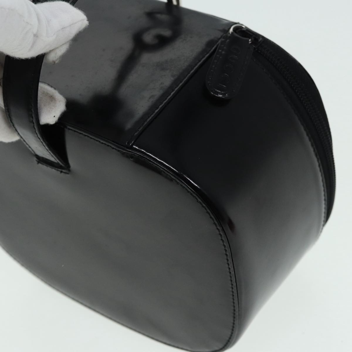 GUCCI Bamboo Vanity Hand Bag Patent Black Silver yk14261