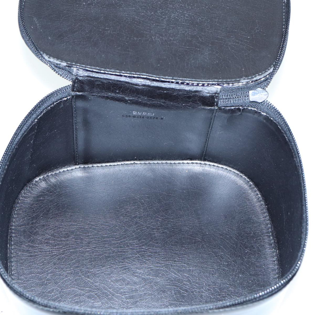 GUCCI Bamboo Vanity Hand Bag Patent Black Silver yk14261