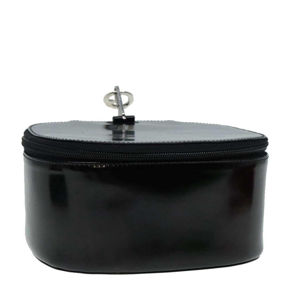 GUCCI Bamboo Vanity Hand Bag Patent Black Silver yk14261