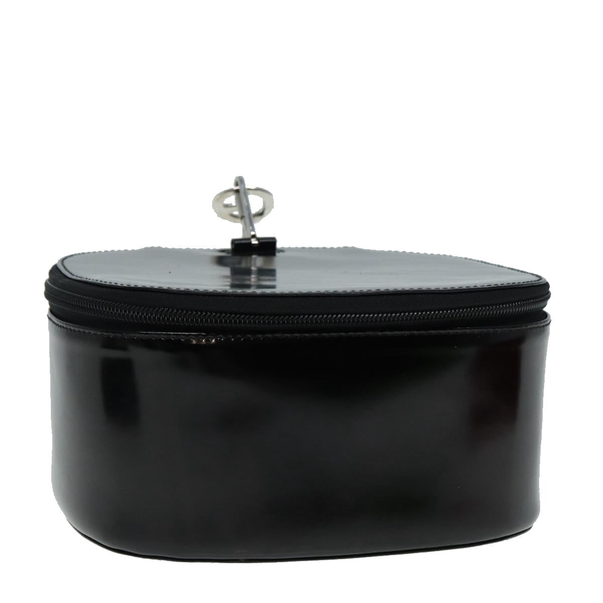 GUCCI Bamboo Vanity Hand Bag Patent Black Silver yk14261