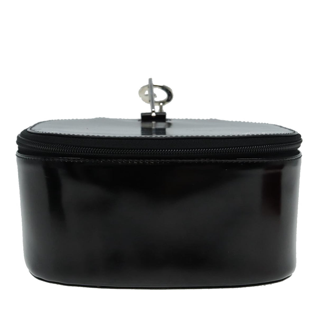 GUCCI Bamboo Vanity Hand Bag Patent Black Silver yk14261