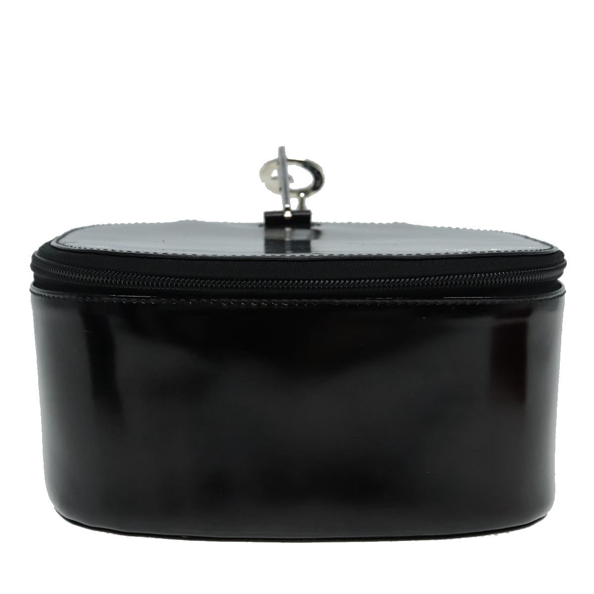GUCCI Bamboo Vanity Hand Bag Patent Black Silver yk14261