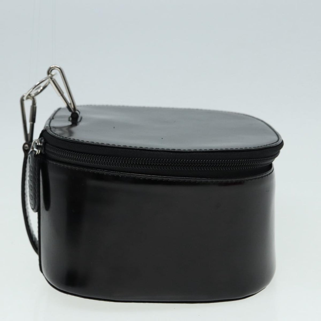 GUCCI Bamboo Vanity Hand Bag Patent Black Silver yk14261