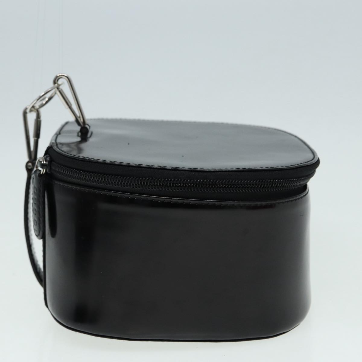 GUCCI Bamboo Vanity Hand Bag Patent Black Silver yk14261