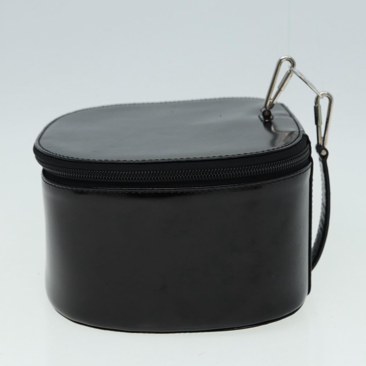 GUCCI Bamboo Vanity Hand Bag Patent Black Silver yk14261