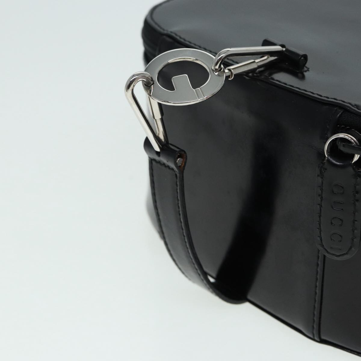 GUCCI Bamboo Vanity Hand Bag Patent Black Silver yk14261