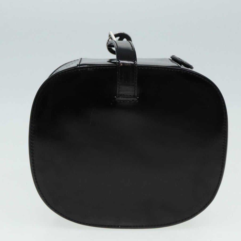 GUCCI Bamboo Vanity Hand Bag Patent Black Silver yk14261