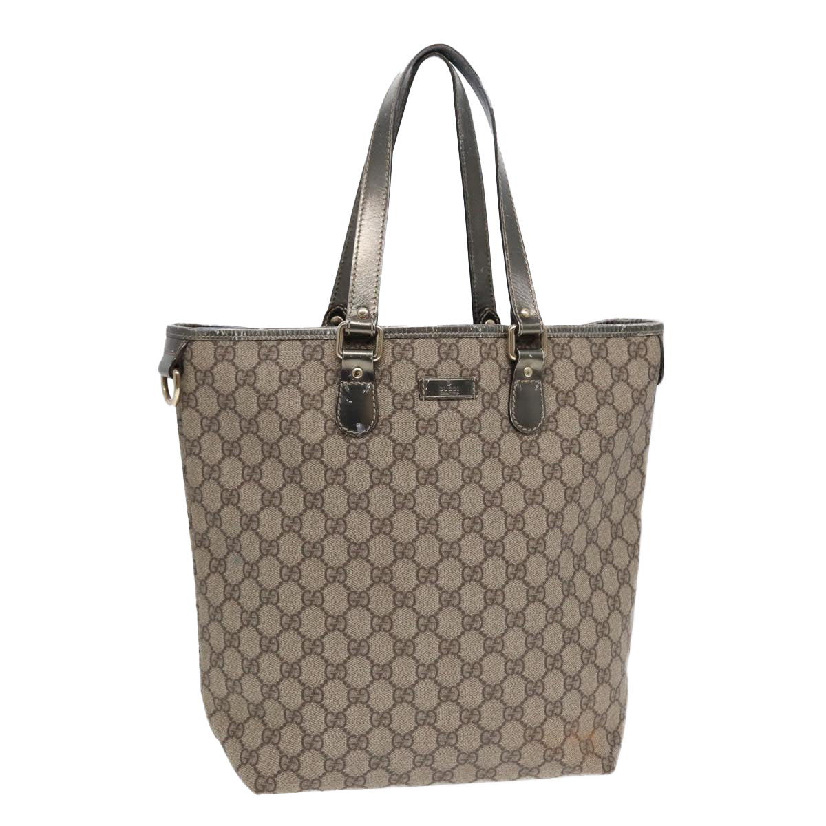 GUCCI GG Supreme Tote Bag PVC Leather Beige Silver 189896 yk14275