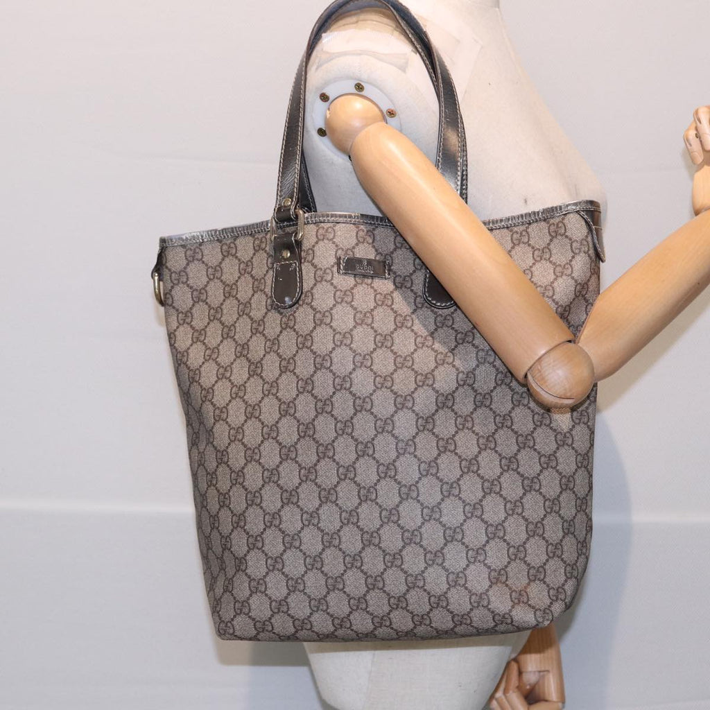 GUCCI GG Supreme Tote Bag PVC Leather Beige Silver 189896 yk14275