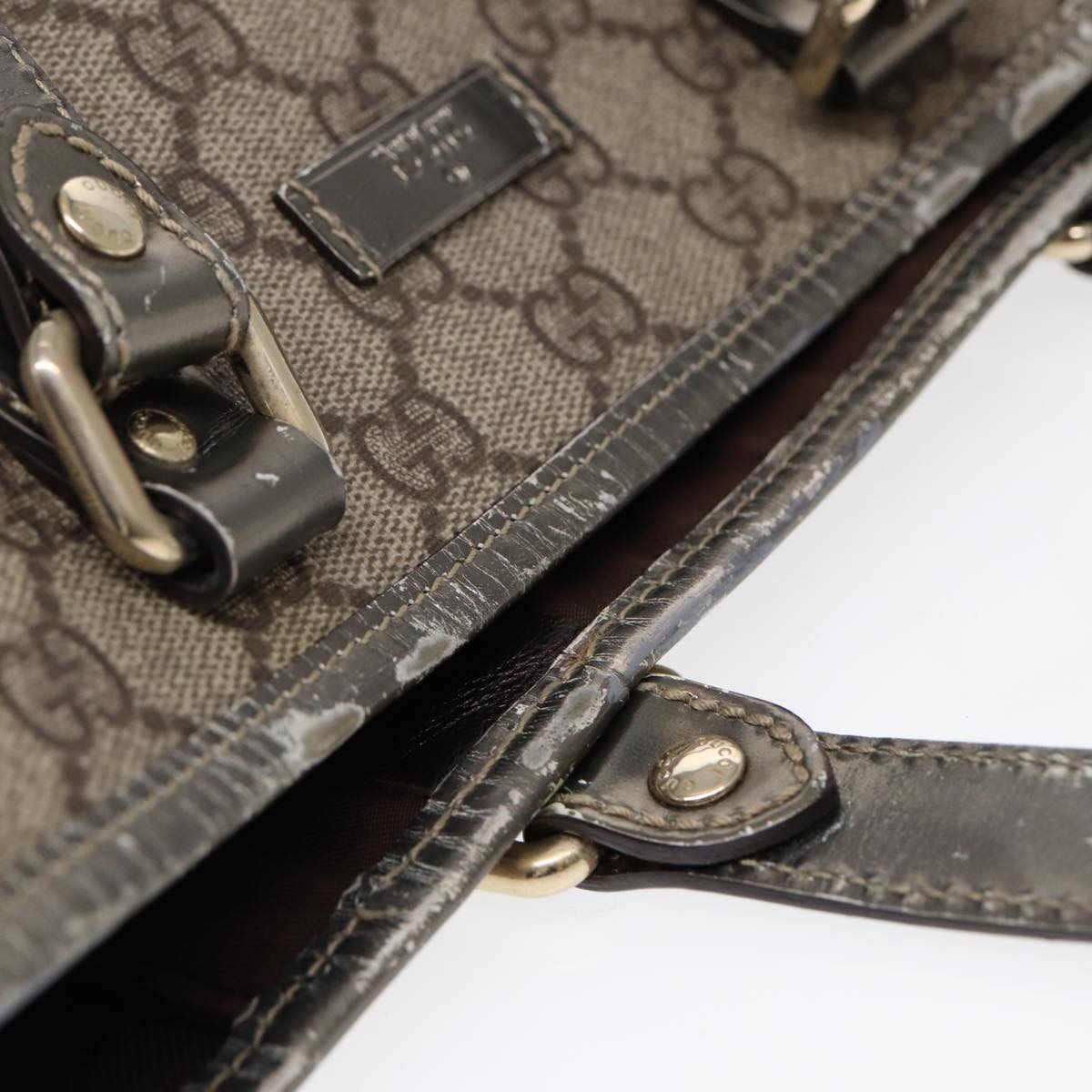 GUCCI GG Supreme Tote Bag PVC Leather Beige Silver 189896 yk14275