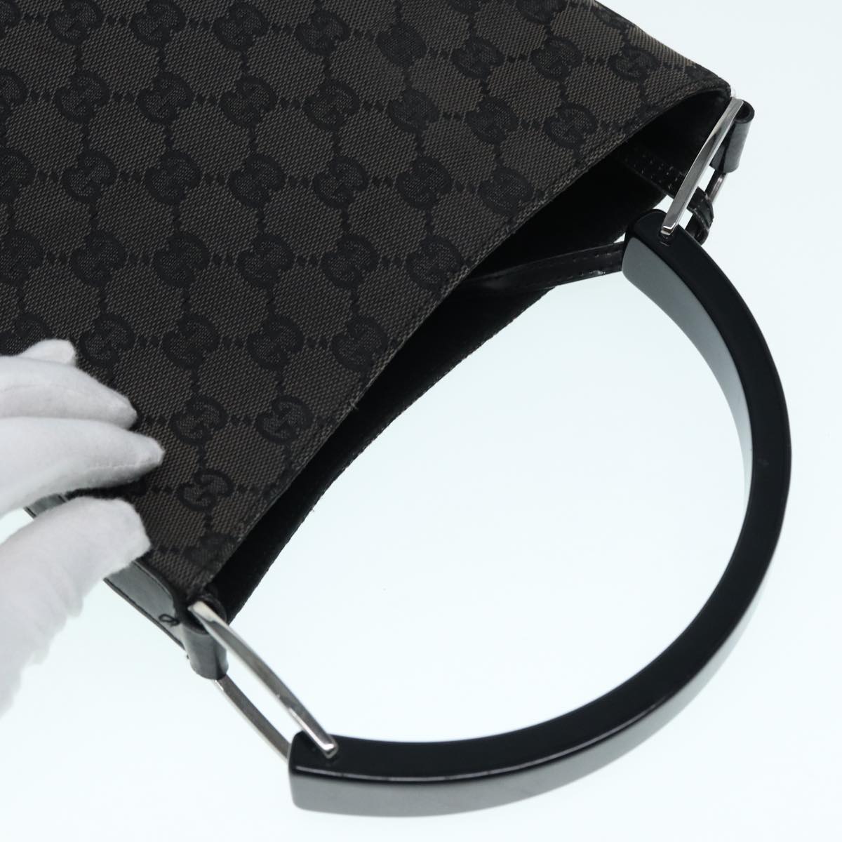 GUCCI GG Canvas Hand Bag Black Silver 001 3753 2684 yk14293