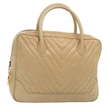 CHANEL V Stitch Hand Bag Leather 2way Beige Gold CC yk14320