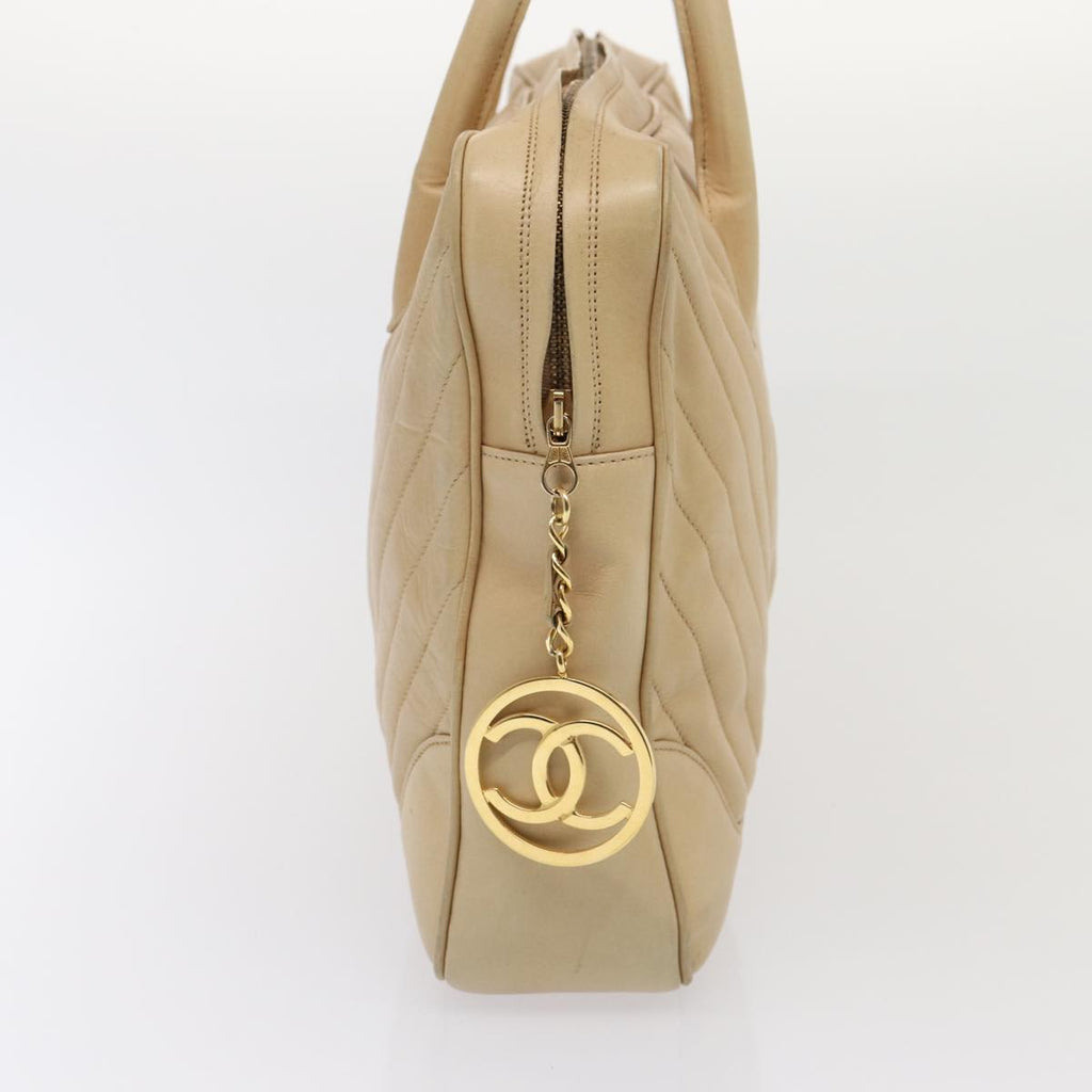 CHANEL V Stitch Hand Bag Leather 2way Beige Gold CC yk14320
