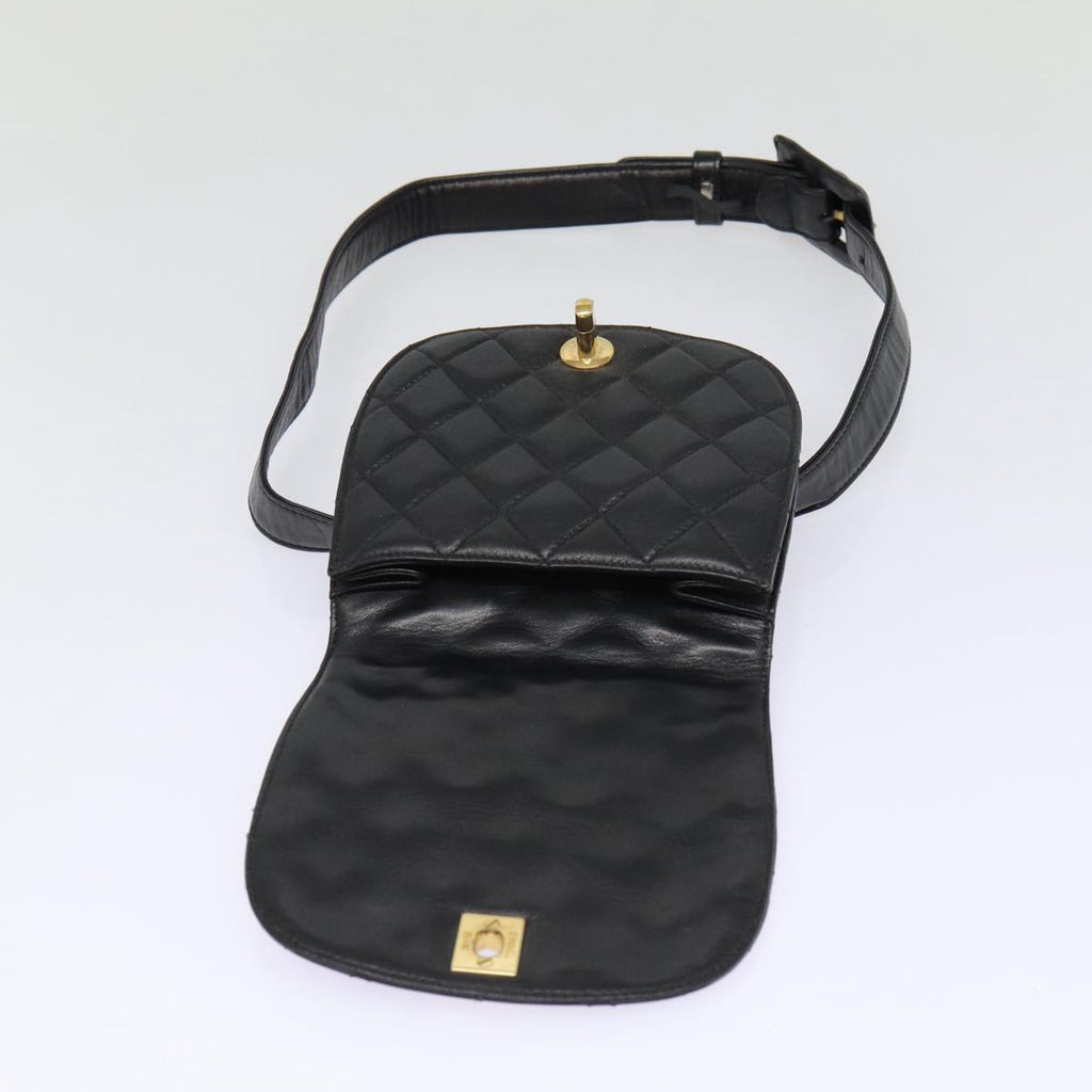 CHANEL Matelasse Turn Lock Waist bag Leather Black Gold CC yk14337