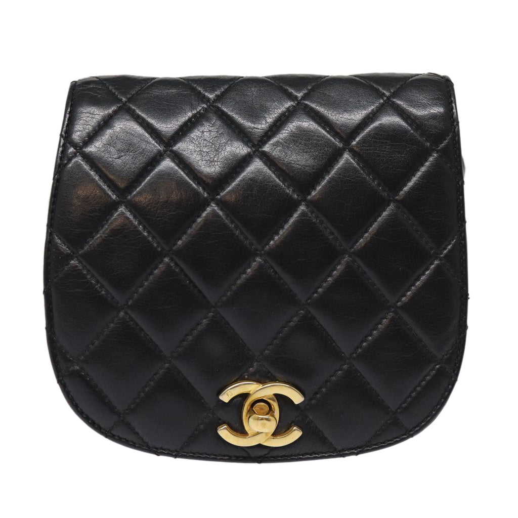 CHANEL Matelasse Turn Lock Waist bag Leather Black Gold CC yk14337