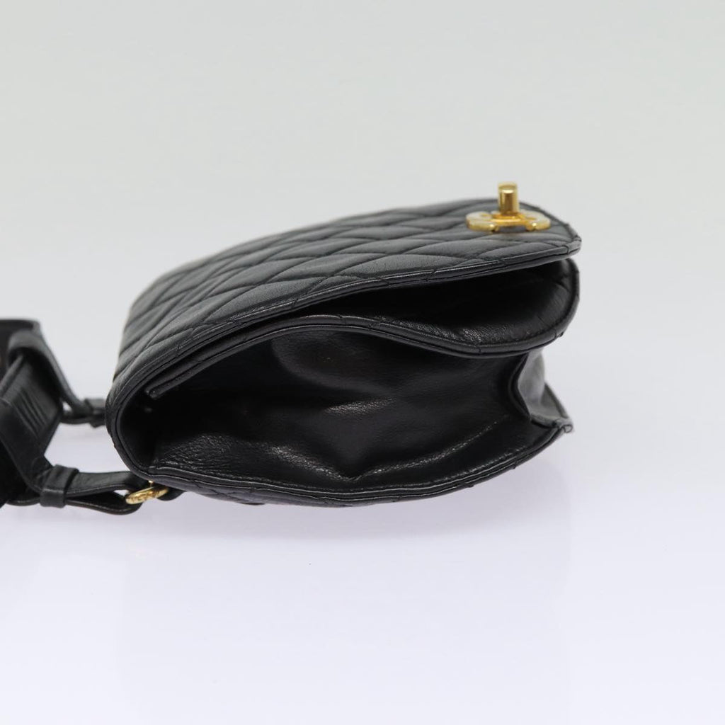 CHANEL Matelasse Turn Lock Waist bag Leather Black Gold CC yk14337