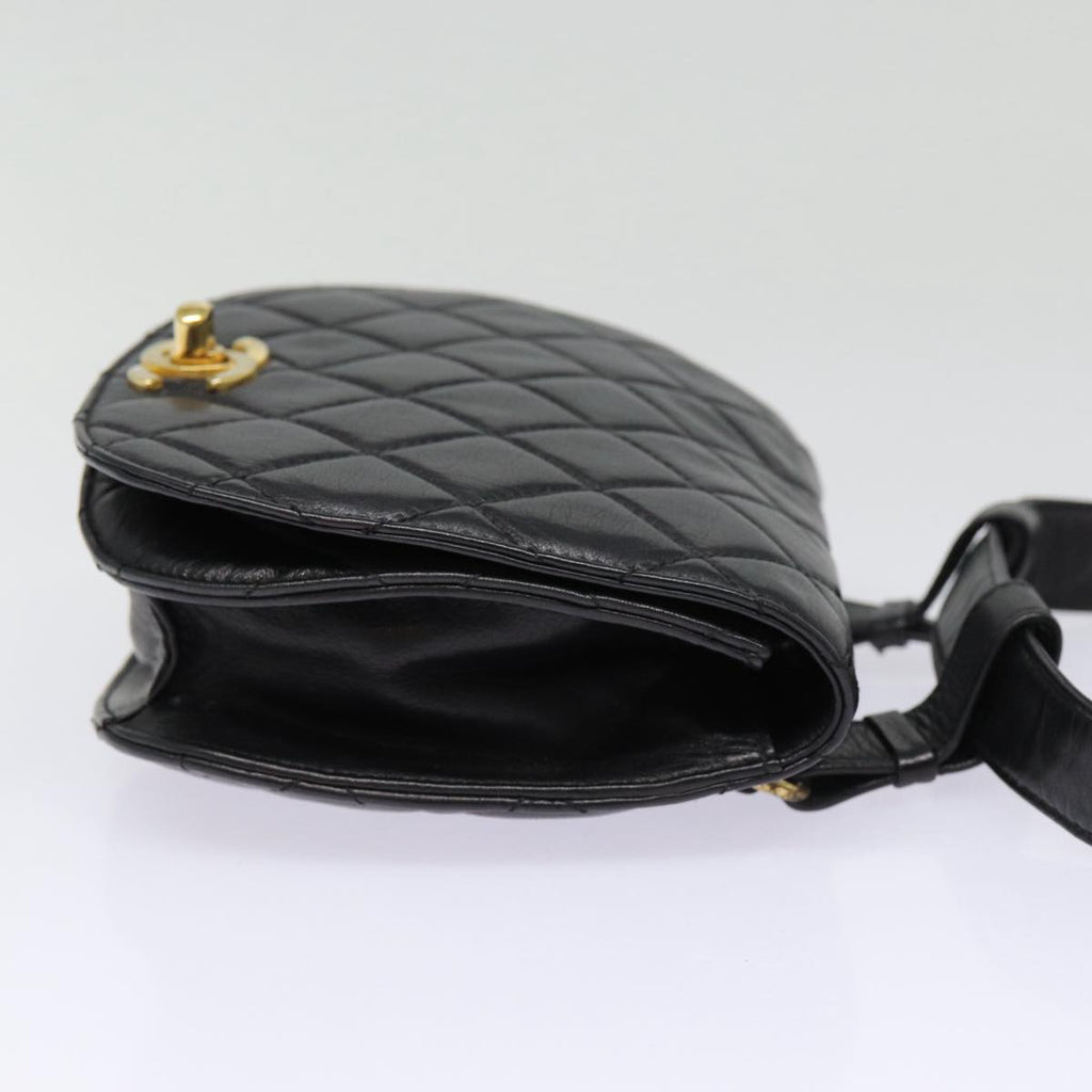 CHANEL Matelasse Turn Lock Waist bag Leather Black Gold CC yk14337