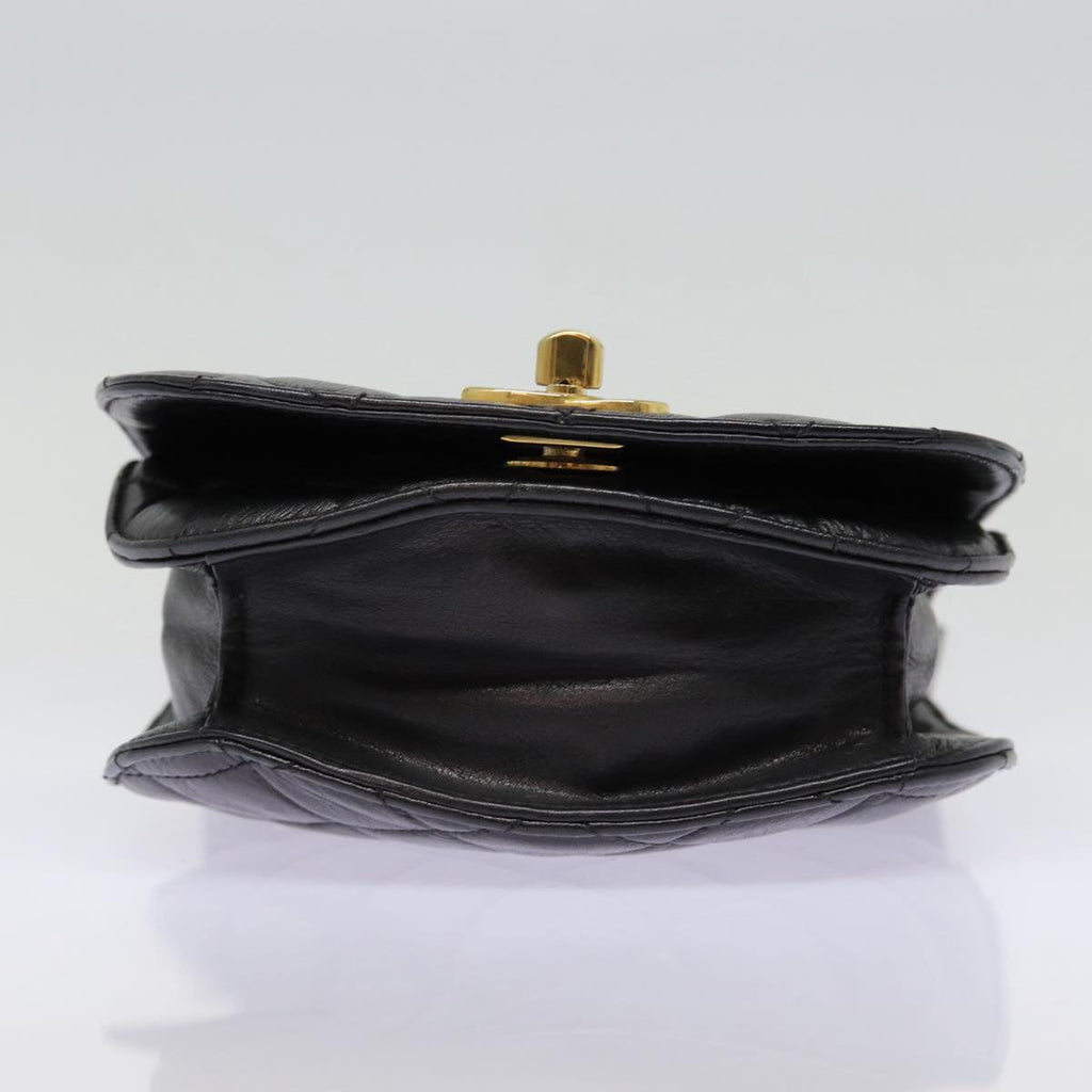 CHANEL Matelasse Turn Lock Waist bag Leather Black Gold CC yk14337