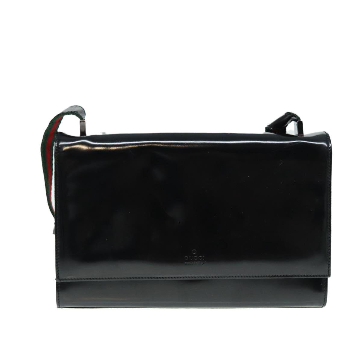 GUCCI Web Sherry Line Shoulder Bag Patent Leather Black Red 0013248 yk14343