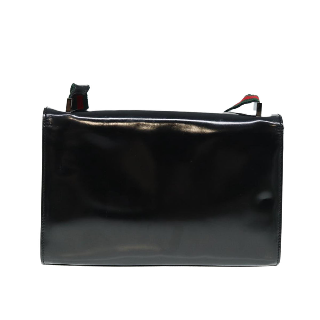 GUCCI Web Sherry Line Shoulder Bag Patent Leather Black Red 0013248 yk14343