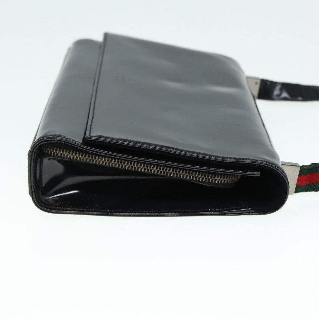 GUCCI Web Sherry Line Shoulder Bag Patent Leather Black Red 0013248 yk14343