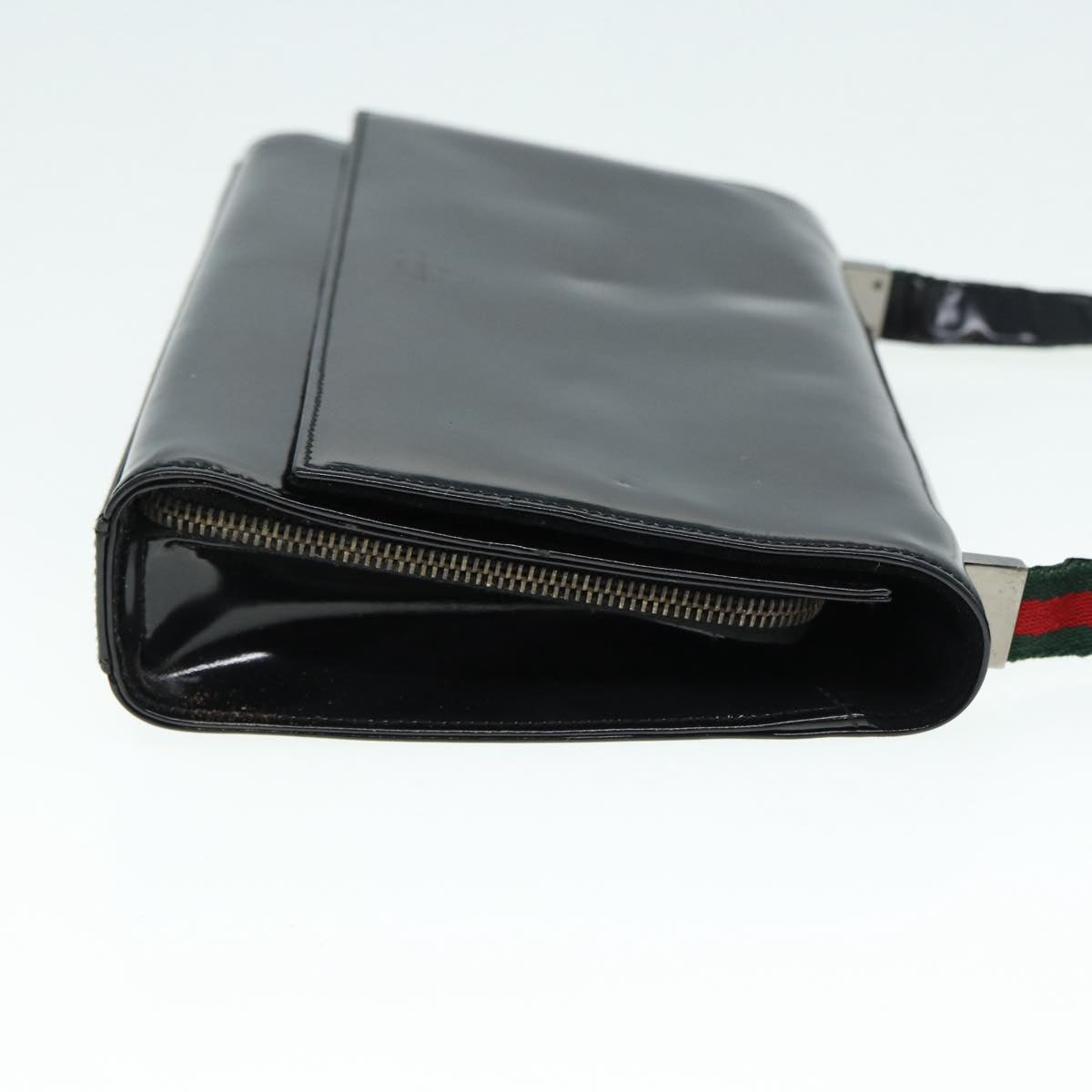 GUCCI Web Sherry Line Shoulder Bag Patent Leather Black Red 0013248 yk14343