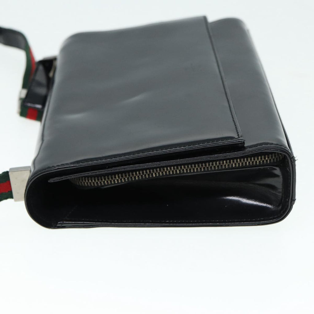 GUCCI Web Sherry Line Shoulder Bag Patent Leather Black Red 0013248 yk14343