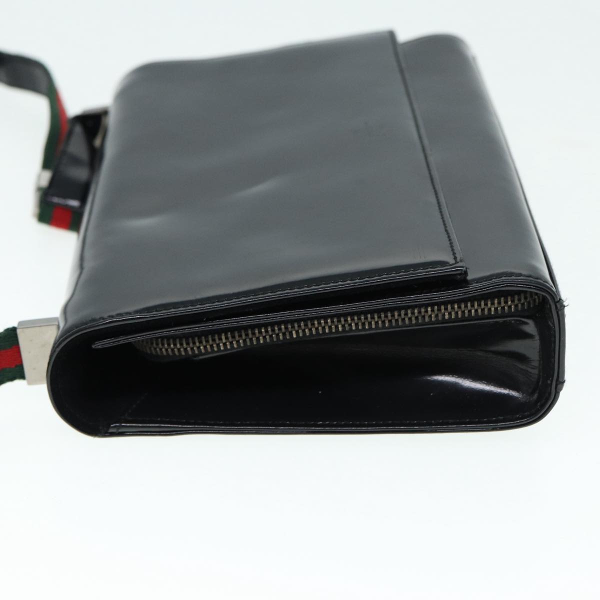 GUCCI Web Sherry Line Shoulder Bag Patent Leather Black Red 0013248 yk14343