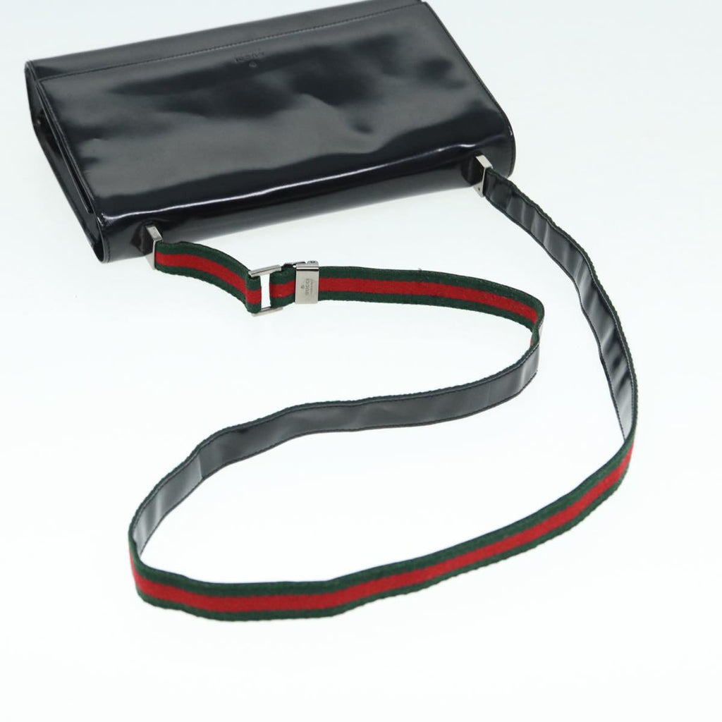 GUCCI Web Sherry Line Shoulder Bag Patent Leather Black Red 0013248 yk14343