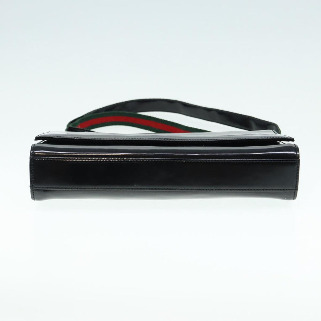 GUCCI Web Sherry Line Shoulder Bag Patent Leather Black Red 0013248 yk14343