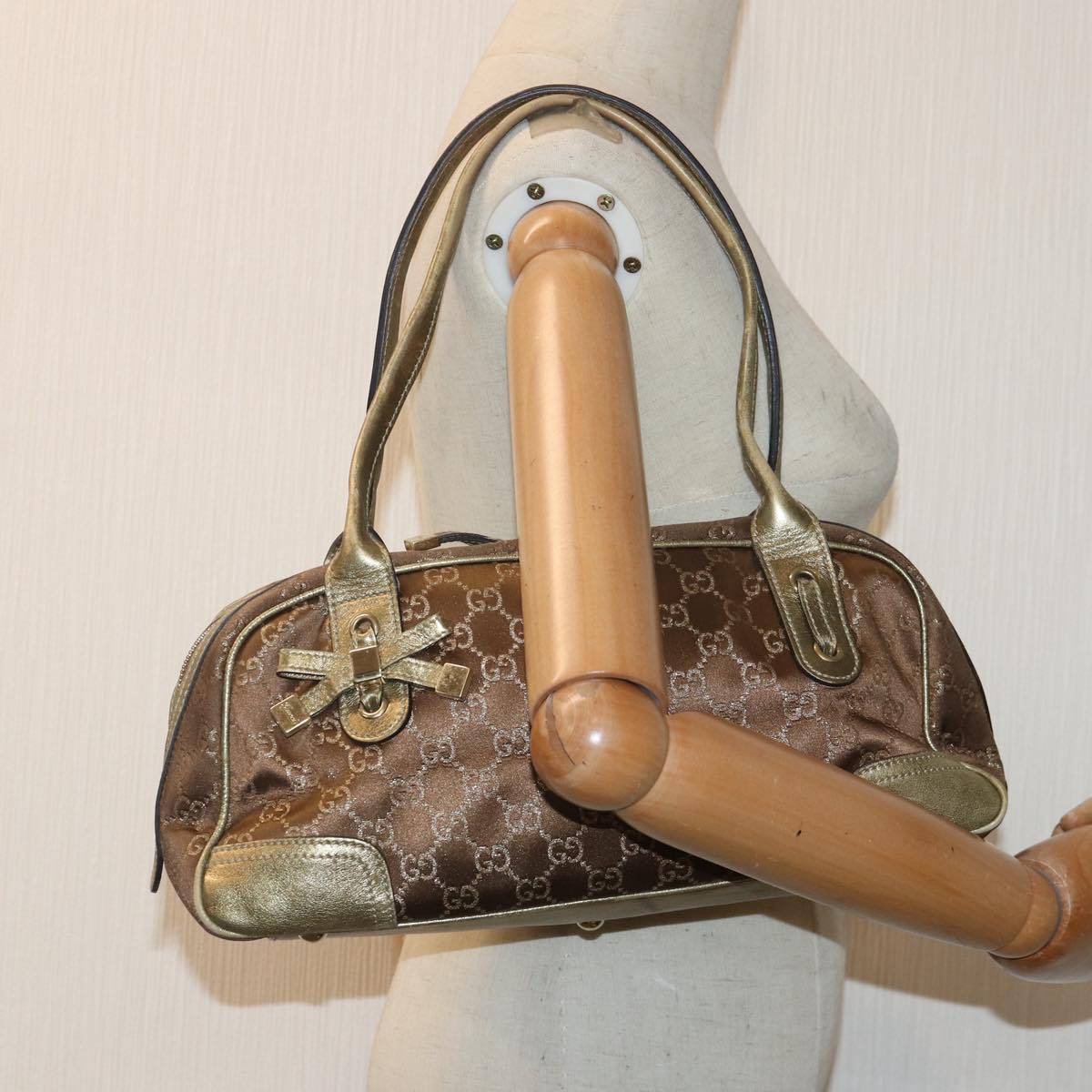 GUCCI GG Canvas Pretty Hand Bag Gold Tone Gold 161720 yk14353