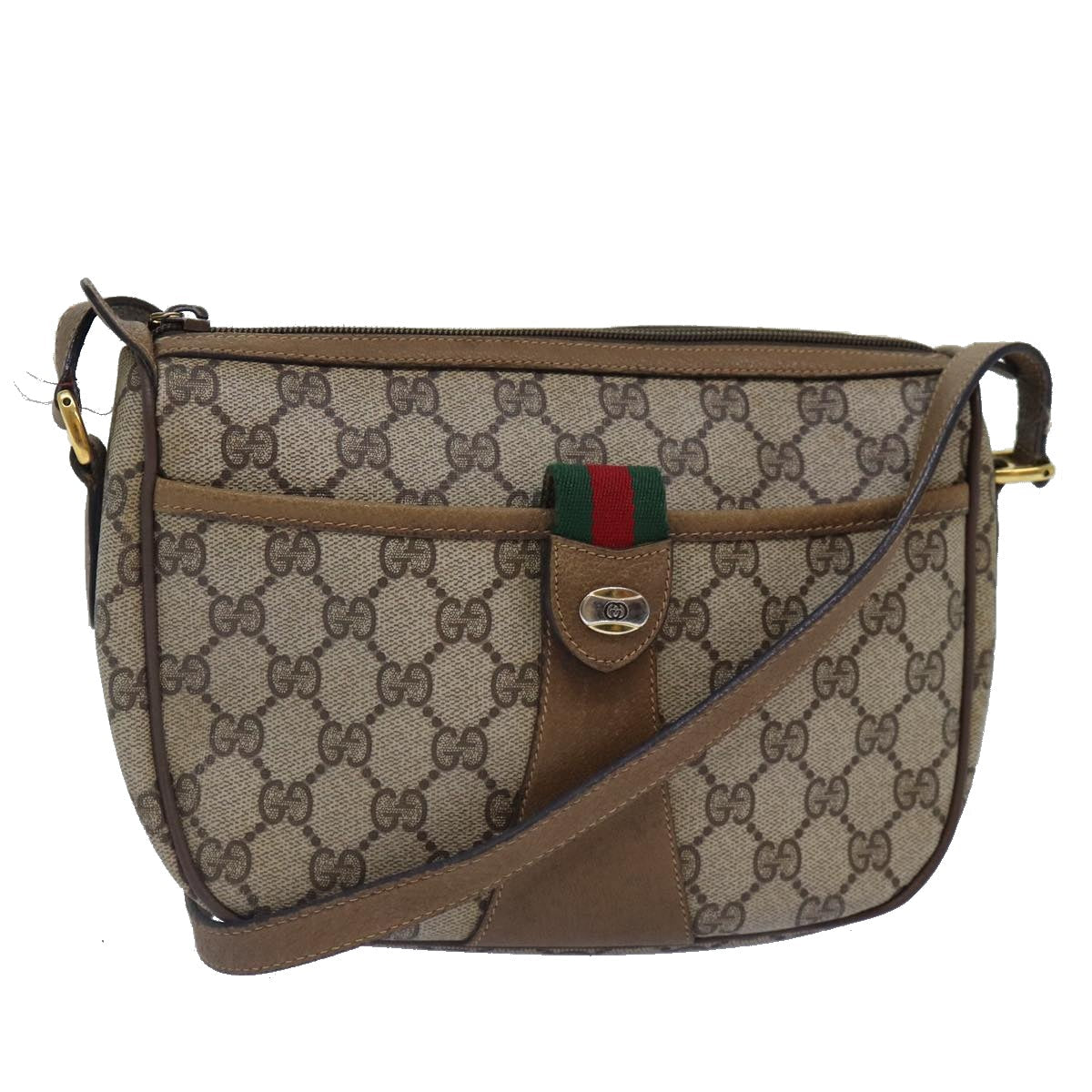 GUCCI GG Supreme Web Sherry Line Shoulder Bag PVC Beige Gold yk14355