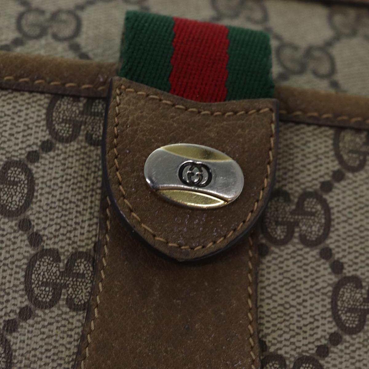 GUCCI GG Supreme Web Sherry Line Shoulder Bag PVC Beige Gold yk14355