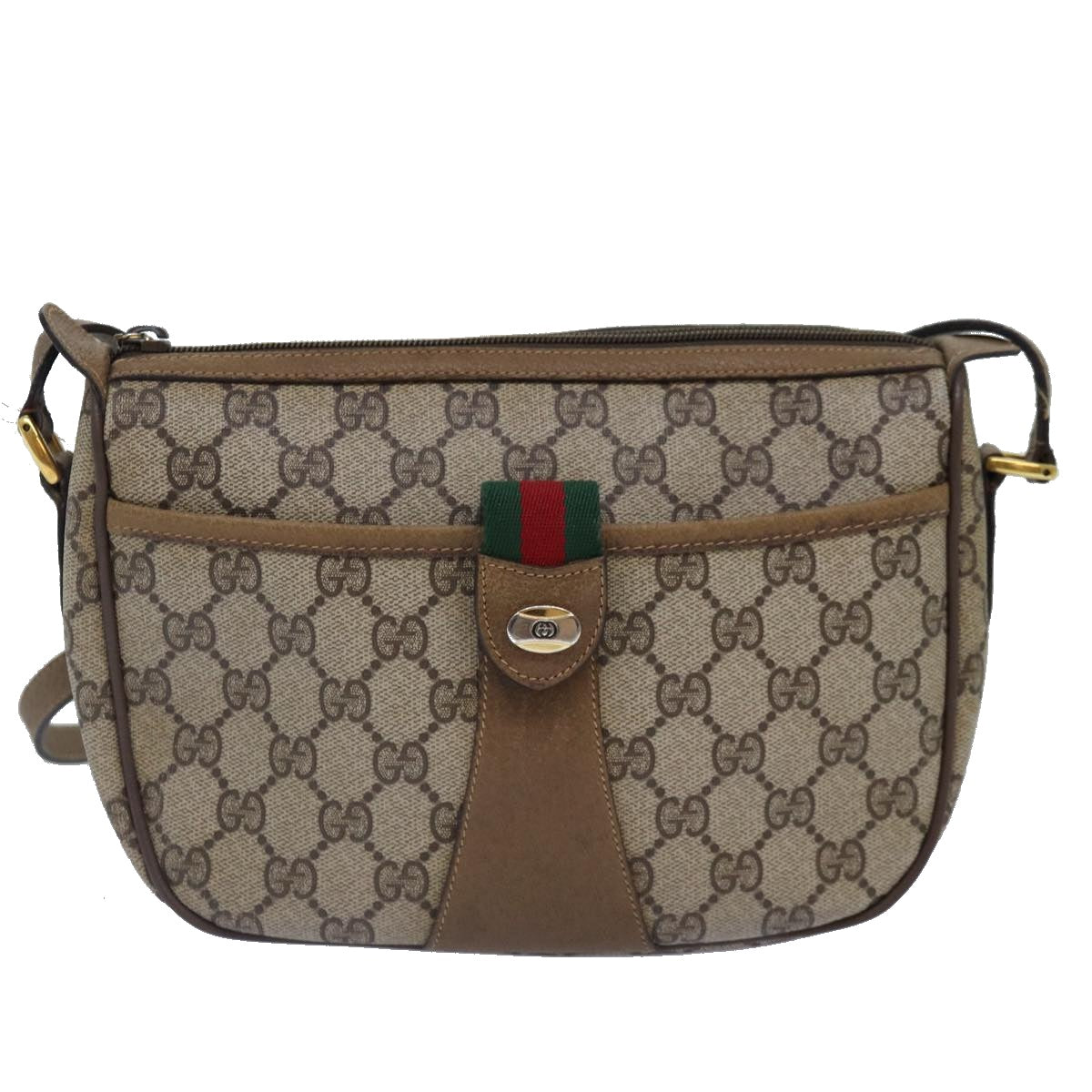 GUCCI GG Supreme Web Sherry Line Shoulder Bag PVC Beige Gold yk14355