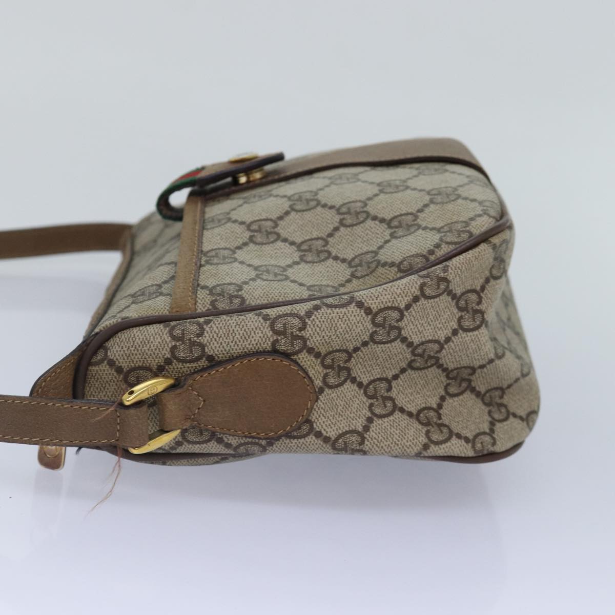 GUCCI GG Supreme Web Sherry Line Shoulder Bag PVC Beige Gold yk14355