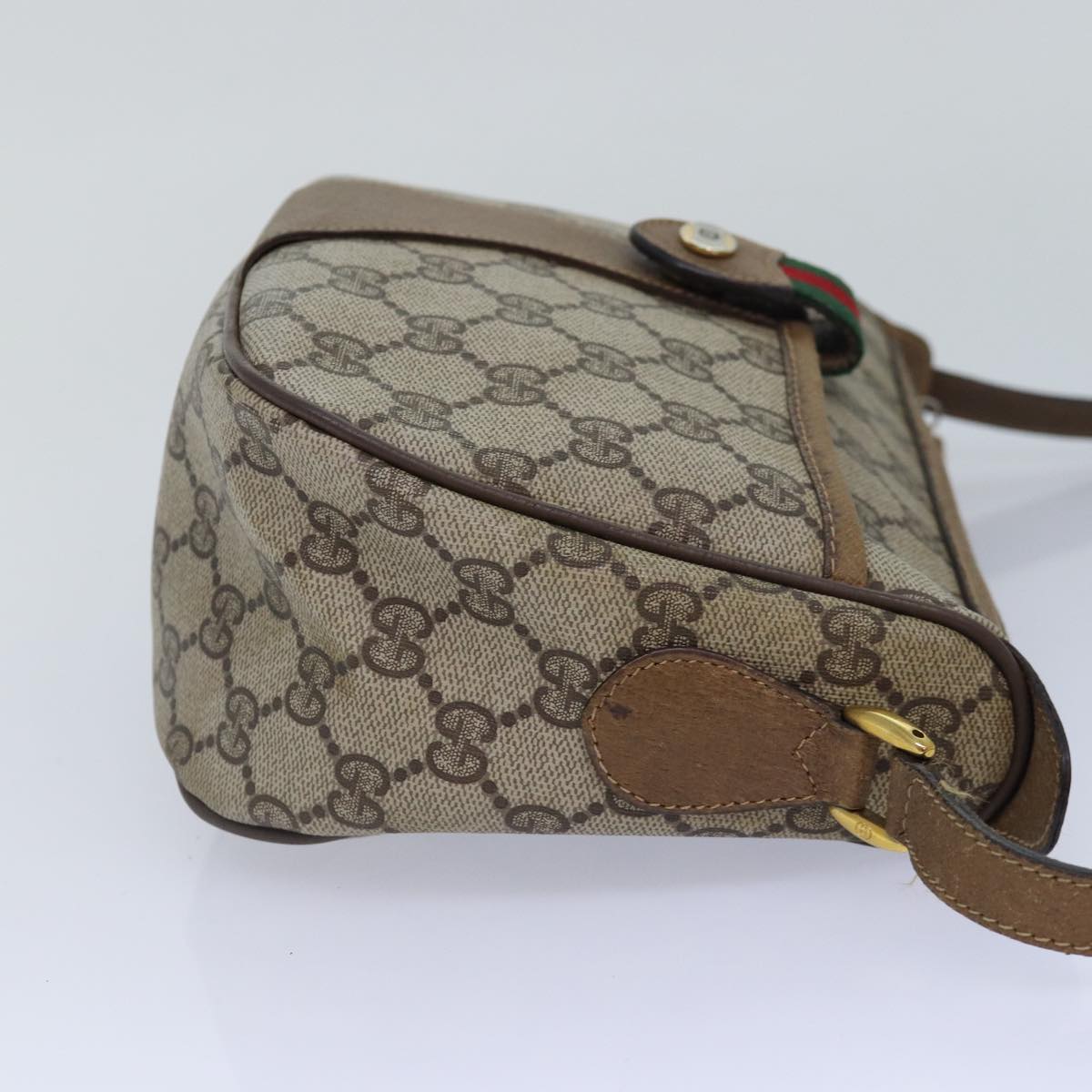 GUCCI GG Supreme Web Sherry Line Shoulder Bag PVC Beige Gold yk14355