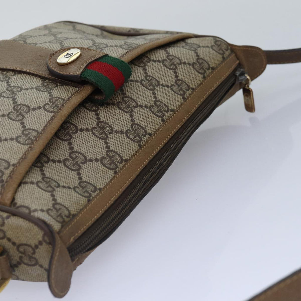 GUCCI GG Supreme Web Sherry Line Shoulder Bag PVC Beige Gold yk14355