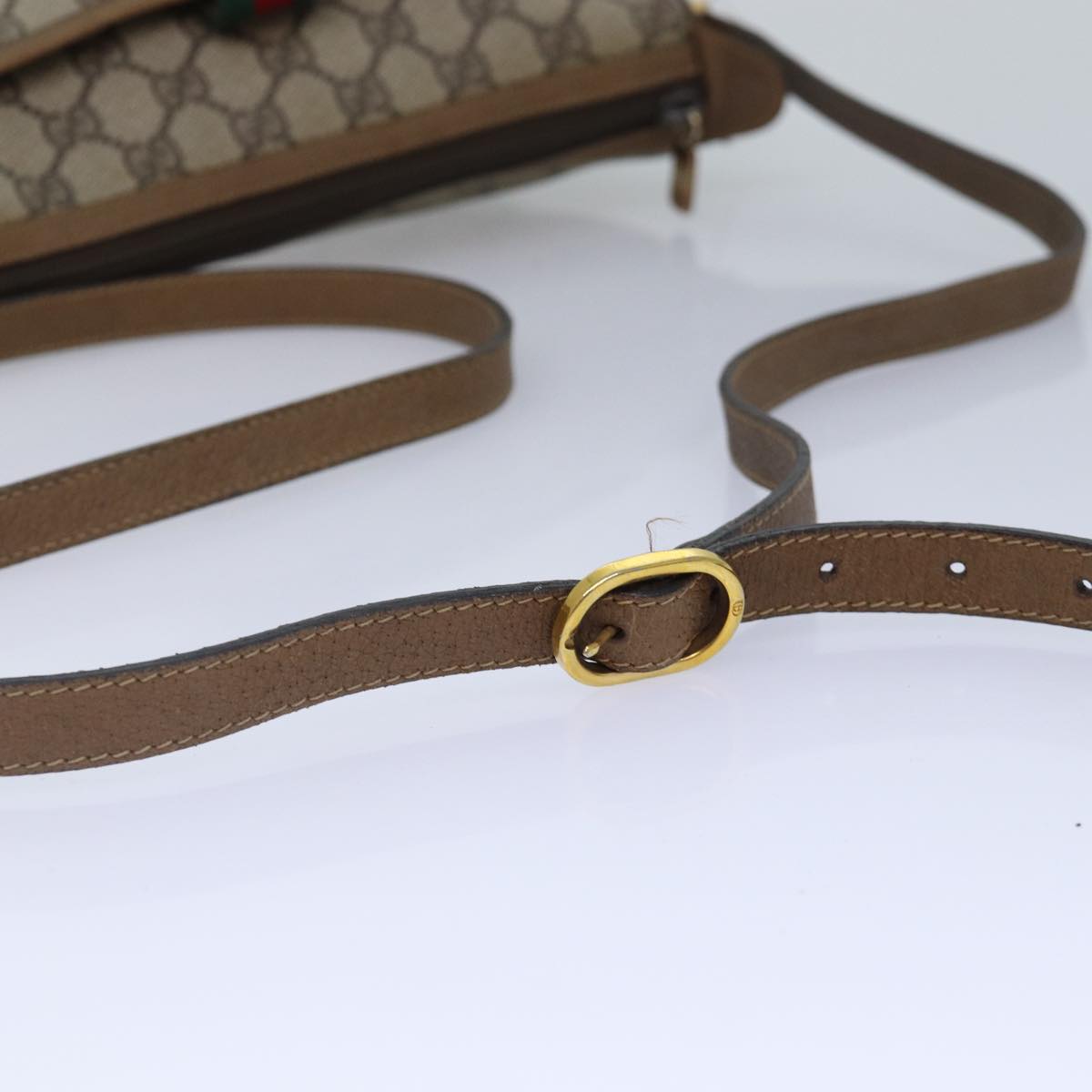 GUCCI GG Supreme Web Sherry Line Shoulder Bag PVC Beige Gold yk14355