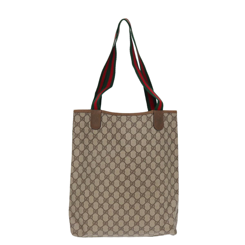 GUCCI GG Supreme Web Sherry Line Tote Bag PVC Beige Red 39 02 003 yk14357